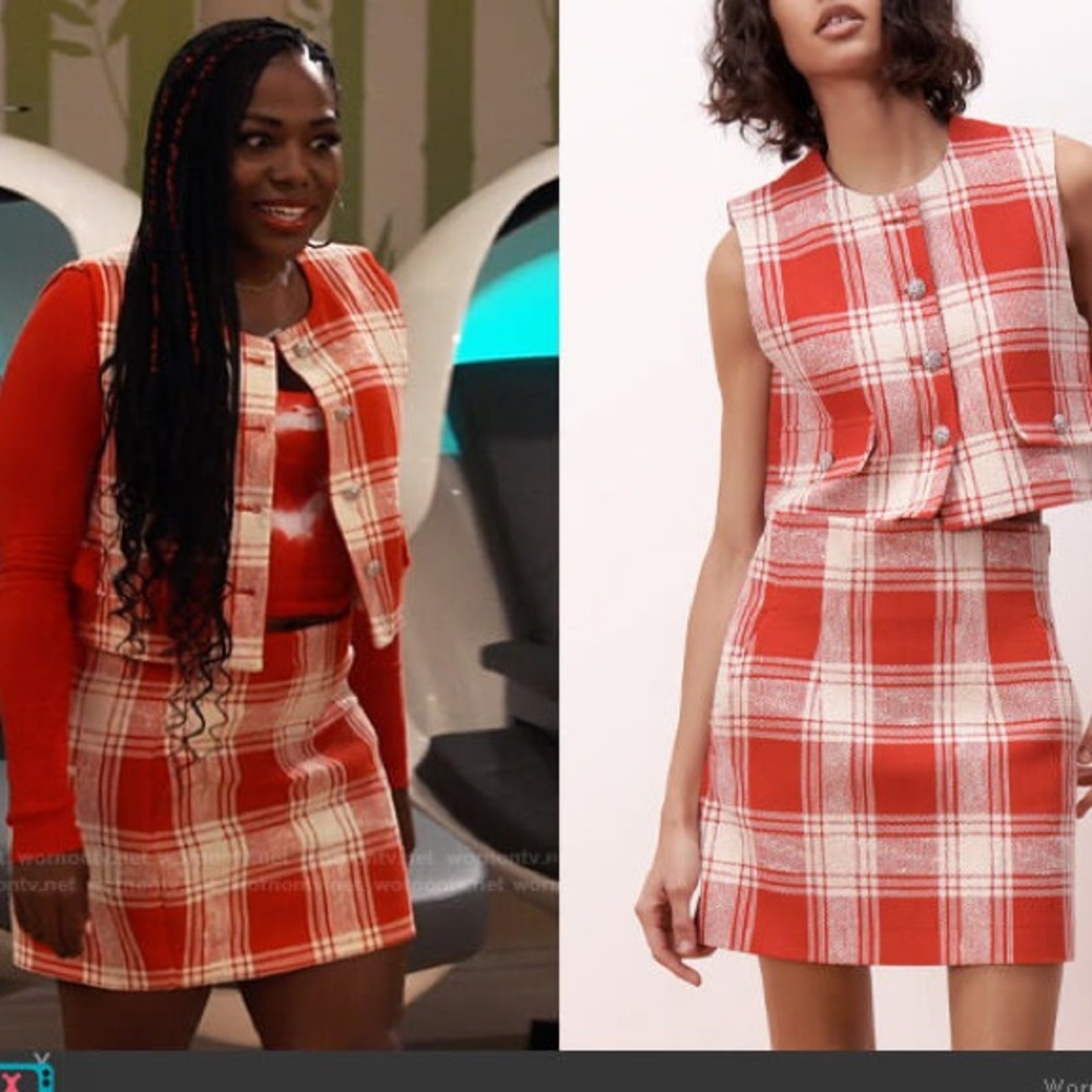 NWT Zara Red & White High Rise Textured Weave Plaid Mini Skirt - Picture 12 of 12